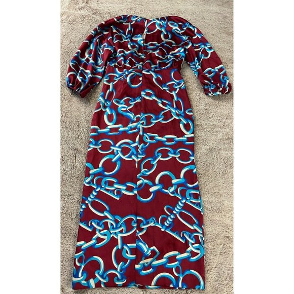 Zara Chain Print V-neck Midi Dress Size S Multicolored Spring Vacation New - Picture 10 of 16